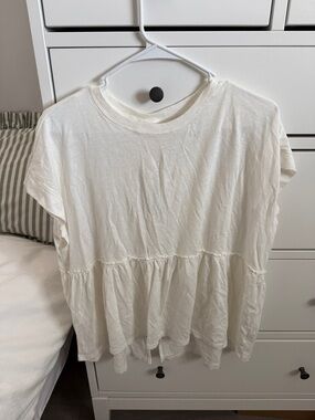 American Eagle Outfitters Cream Peplum Short-Sleeve Top